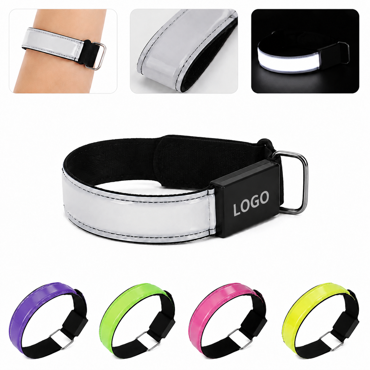 High-Visibility LED Safety Armband with Adjustable Buckle and Multi-Color Options