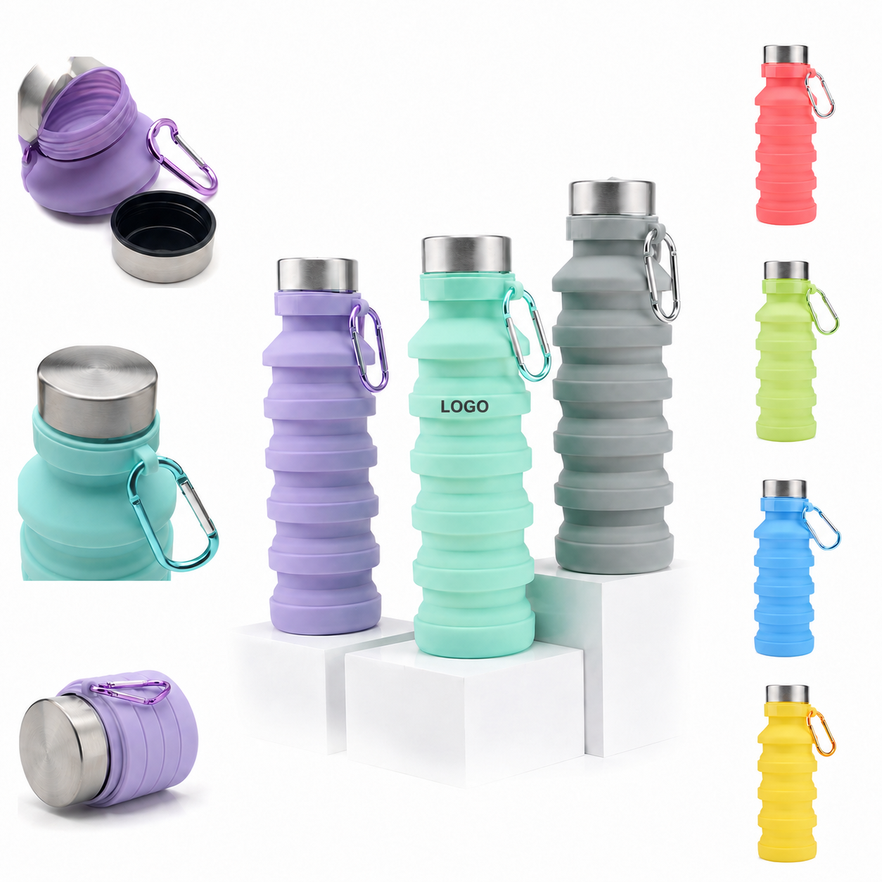 Expandable Silicone Travel Bottle with Integrated Carabiner Clip