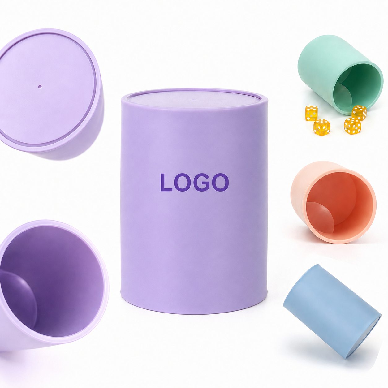 Multi-Color Plastic Dice Shaker Set with Integrated Storage Base