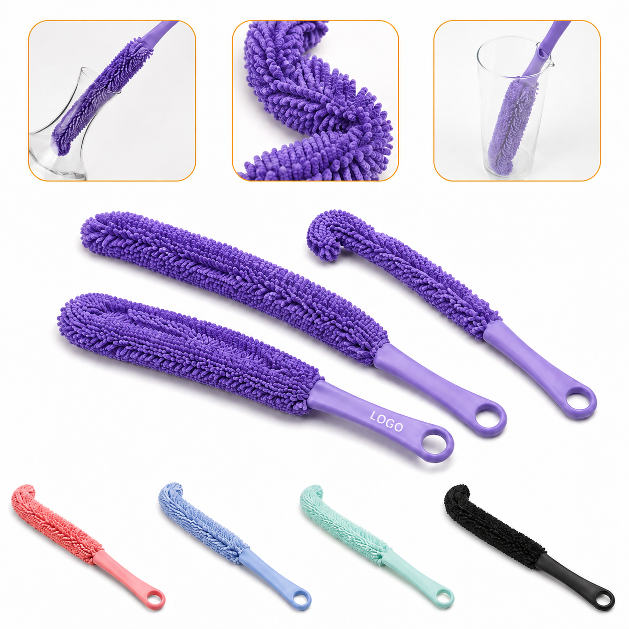 Flexible Microfiber Glassware Scrubber with Bendable Internal Core
