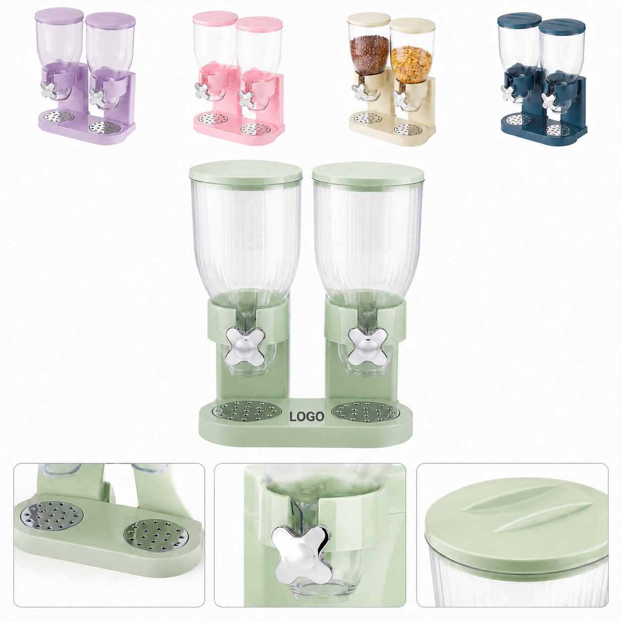 Dual-Canister Rotary Dry Food Dispenser with Integrated Tray