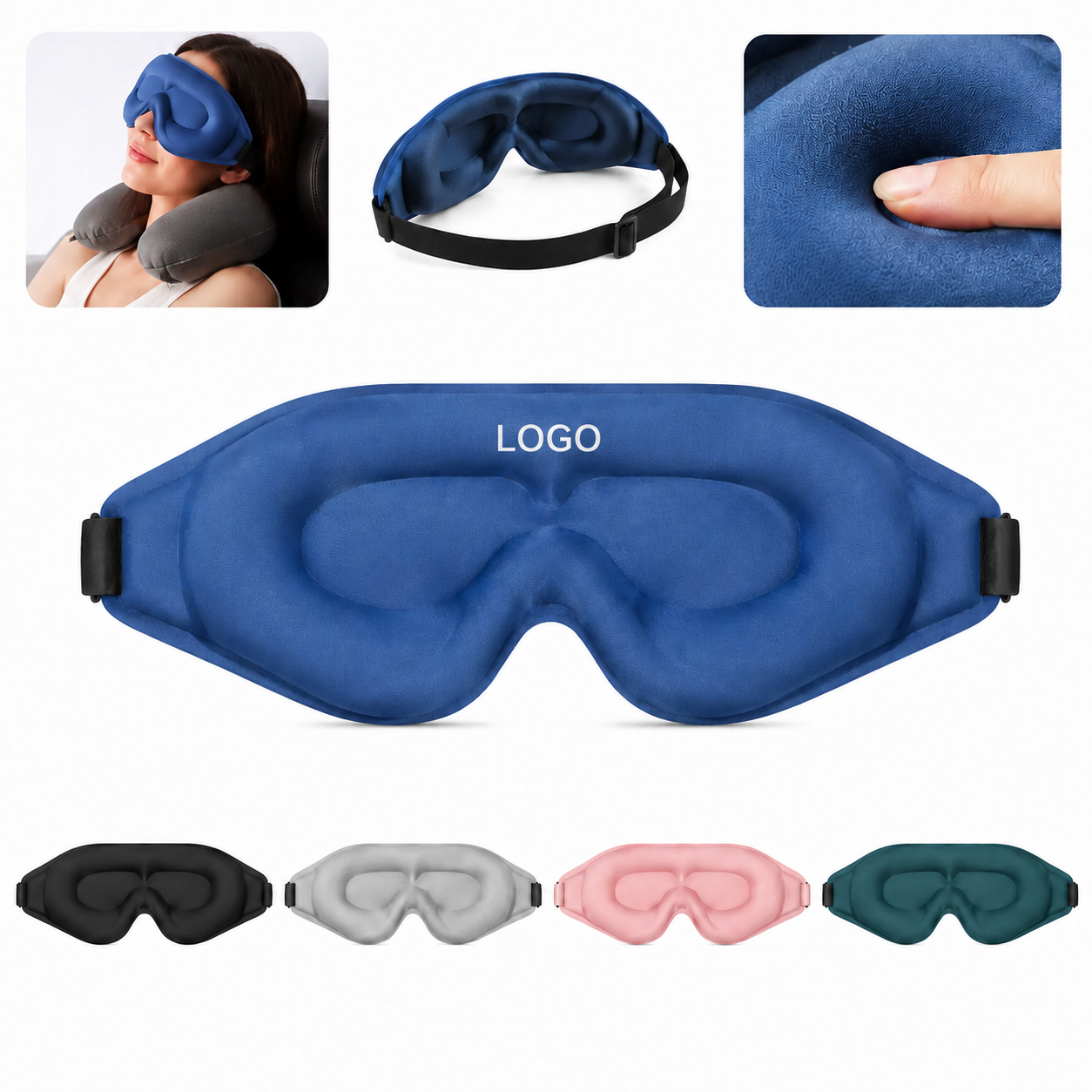 3D Contoured Memory Foam Sleep Mask with Adjustable Buckle Strap