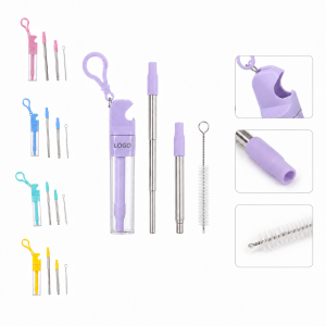 Portable Telescopic Stainless Steel Straw Set with Integrated Bottle Opener Case