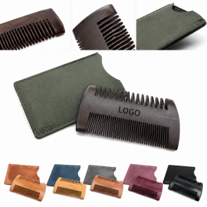 Dual-Action Natural Wood Grooming Comb with Color-Coordinated Pouch