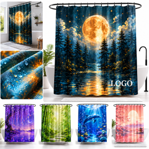Premium Polyester Sublimated Shower Curtain with Reinforced Grommets