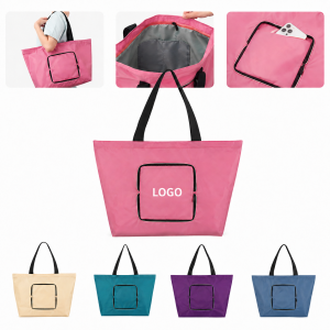 Compact Foldable Reusable Shopping Tote with Integrated Zipper Pouch